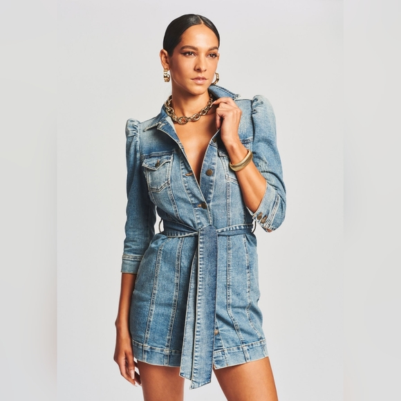 Retrofete Lema puff sleeve denim dress - Picture 2 of 3